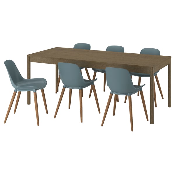 TONSTAD / GRÖNSTA Tisch und 6 Stühle, braun Eichenfurnier/grautürkis, 200x85 cm