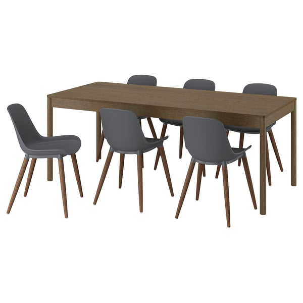 TONSTAD / GRÖNSTA Tisch und 6 Stühle, braun lasiertes Eichenfurnier/grau, 200x85 cm