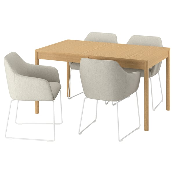 TONSTAD / TOSSBERG Tisch und 4 Stühle, Eichenfurnier/Gunnared beige weiß, 140/196x85 cm