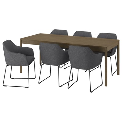TONSTAD / TOSSBERG Tisch und 6 Stühle, braun Eichenfurnier/Gunnared dunkelgrau schwarz, 200x85 cm