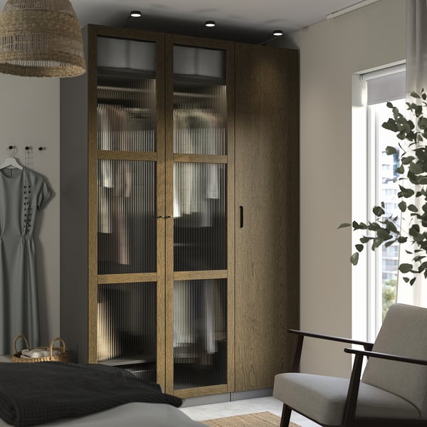 TONSTAD Tür mit Scharnier, braun/gebeiztes Eichenfurnier Glas, 50x229 cm