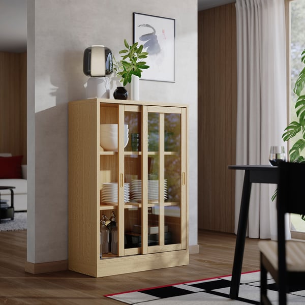 TONSTAD Vitrine mit Schiebetüren, Eichenfurnier, 82x37x120 cm