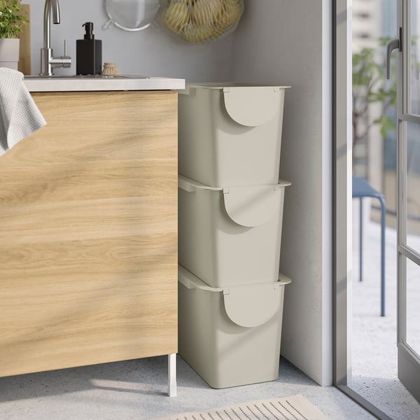 TRÖSKNING Tonne mit Deckel, hellbeige, 25 l