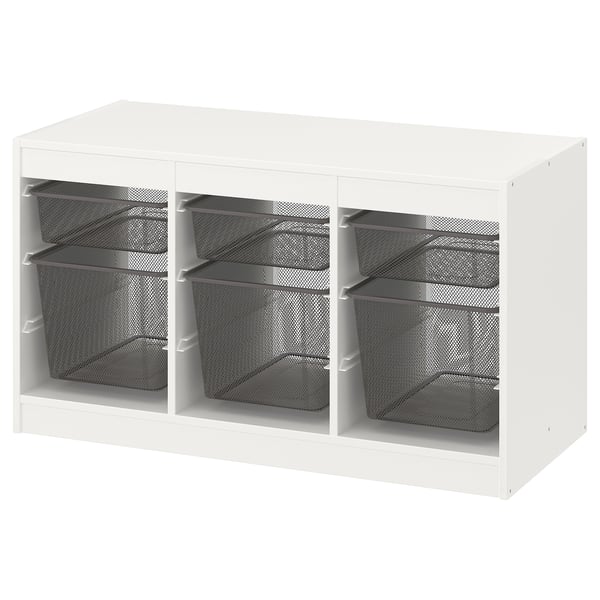 TROFAST Aufbewahrung mit Boxen, weiß/dunkelgrau, 99x44x56 cm