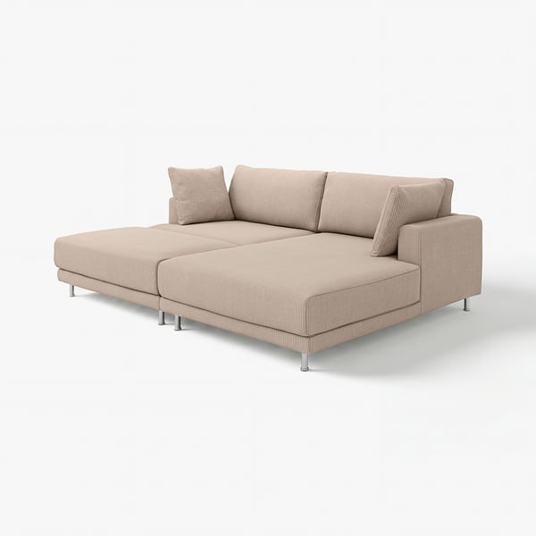 UPPÅKRA 3er-Sitzelement, mit Récamiere rechts mit Hocker/Samsala graubeige