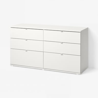 VIHALS Kommode mit 6 Schubladen, weiß/Verankerungs-/Entsperrfunktion, 140x47x75 cm