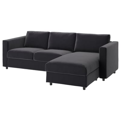 VIMLE 3er-Bettsofa, mit Récamiere/Djuparp dunkelgrau