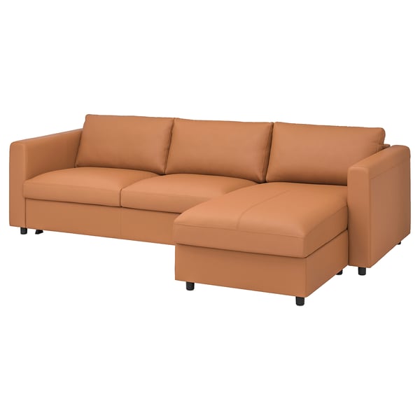 VIMLE 3er-Bettsofa mit Récamiere, Grann/Bomstad goldbraun