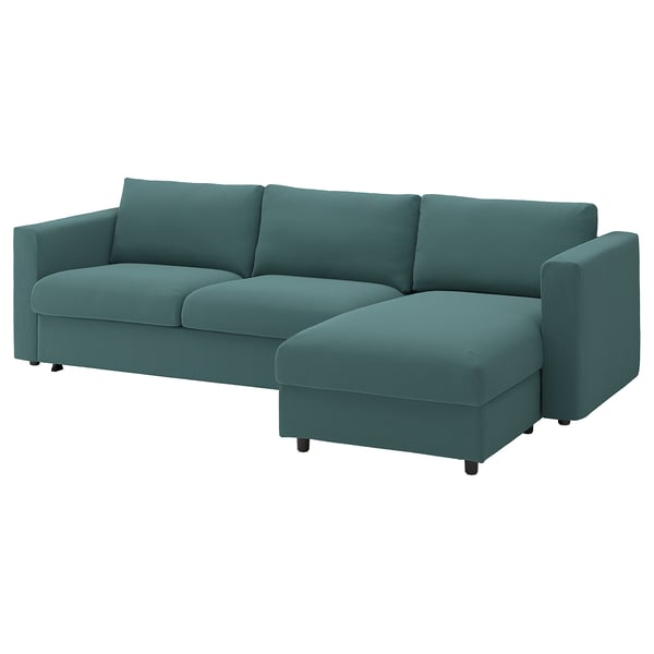 VIMLE 3er-Bettsofa mit Récamiere, Kelinge grautürkis