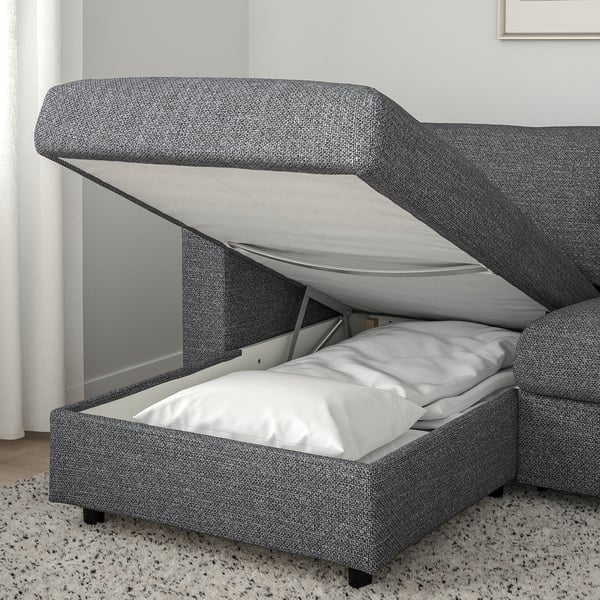 VIMLE 3er-Bettsofa, mit Récamiere/Lejde grau/schwarz