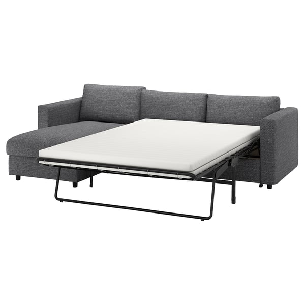 VIMLE 3er-Bettsofa, mit Récamiere/Lejde grau/schwarz