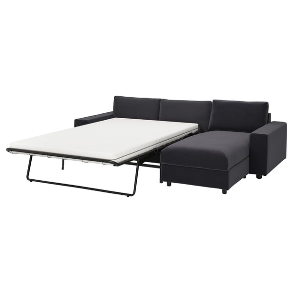 VIMLE 3er-Bettsofa mit Récamiere, mit breiten Armlehnen/Djuparp dunkelgrau