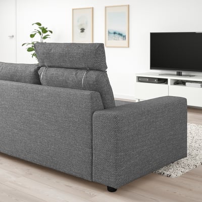VIMLE 3er-Sofa, mit Nackenkissen/Lejde grau/schwarz
