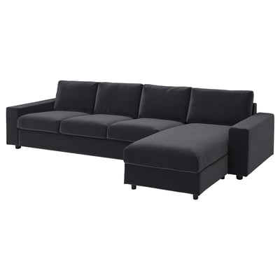 VIMLE 4er-Sofa mit Récamiere, mit breiten Armlehnen/Djuparp dunkelgrau