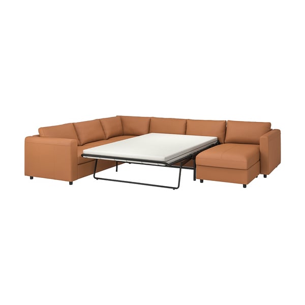 VIMLE 5er-Eckbettsofa mit Récamiere, Grann/Bomstad goldbraun