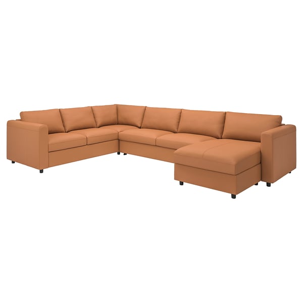 VIMLE 5er-Eckbettsofa mit Récamiere, Grann/Bomstad goldbraun