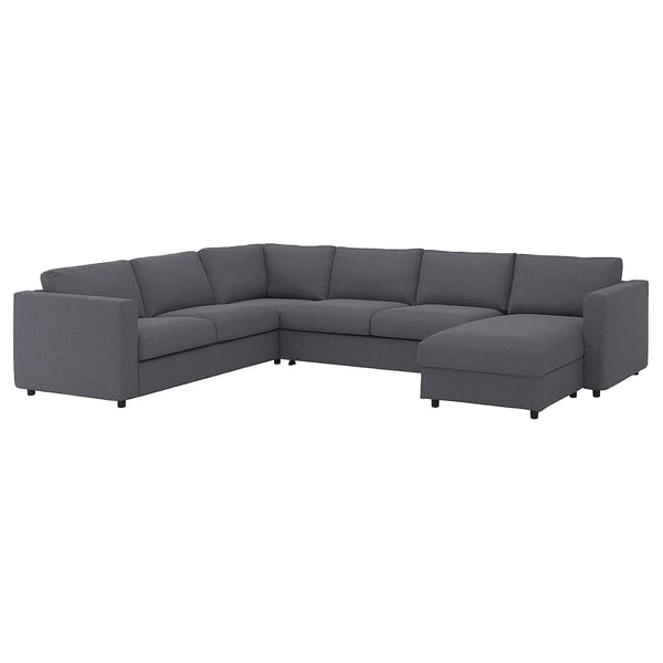 VIMLE 5er-Eckbettsofa mit Récamiere, Gunnared mittelgrau