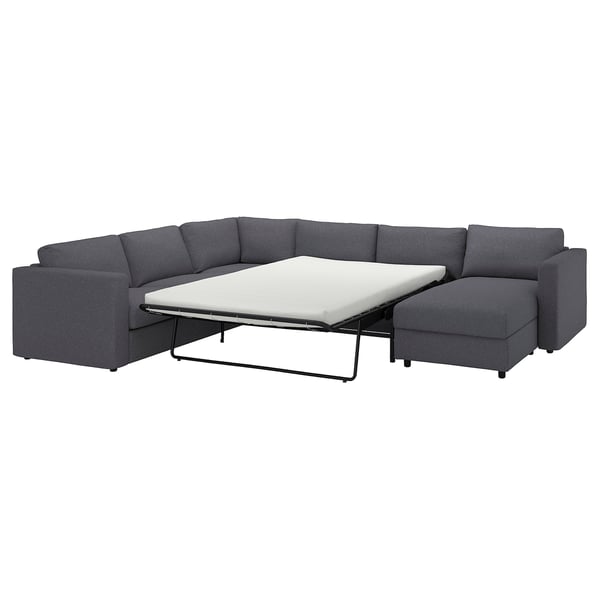 VIMLE 5er-Eckbettsofa mit Récamiere, Gunnared mittelgrau