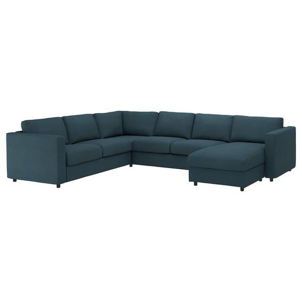 VIMLE 5er-Eckbettsofa, mit Récamiere/Hillared dunkelblau
