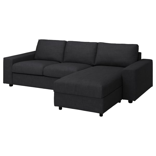 VIMLE Bezug 3er-Sofa+Récamiere, mit breiten Armlehnen/Hillared anthrazit