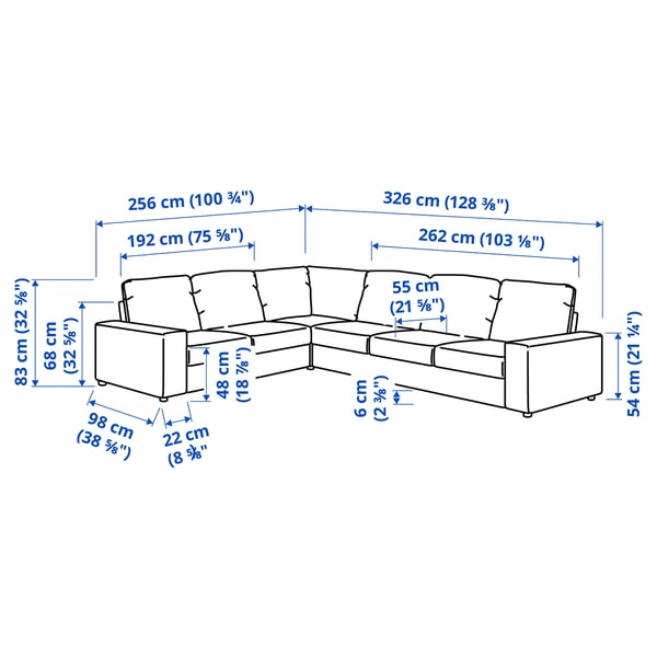 VIMLE Ecksofa 5-sitzig, mit breiten Armlehnen/Gunnared mittelgrau