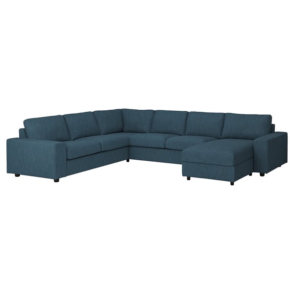 VIMLE Ecksofa 5-sitzig, mit Récamiere mit breiten Armlehnen/Hillared dunkelblau