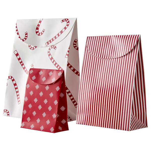 VINTERFINT Geschenktüte 3er-Set, verschiedene Muster rot