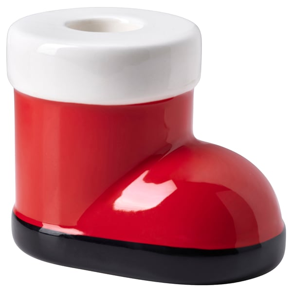 VINTERFINT Kerzenständer, Nikolausstiefel rot/weiß, 7 cm