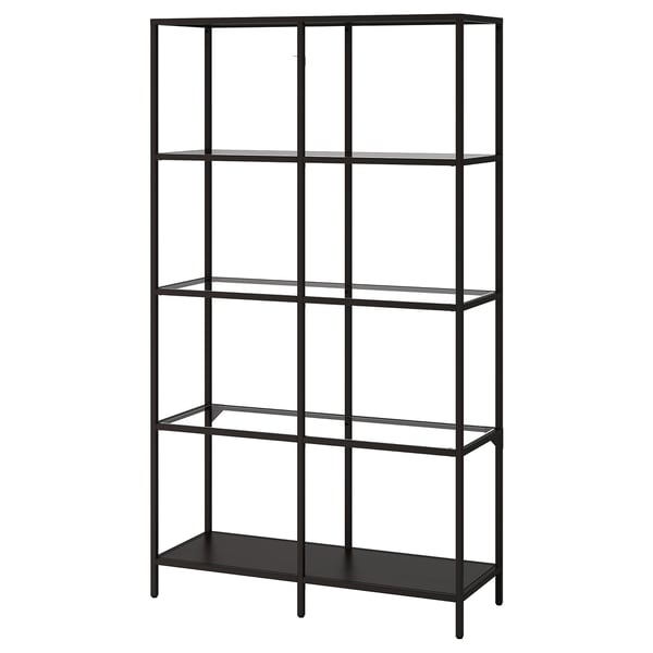 VITTSJÖ Regal, schwarzbraun/Glas, 100x175 cm