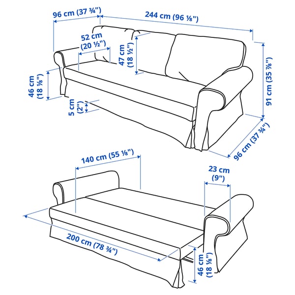 VRETSTORP 3er-Bettsofa, Hakebo graugrün