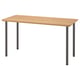 An ANFALLARE table. Its light brown, rectangular, with four grey legs. The design is minimalistic and modern.