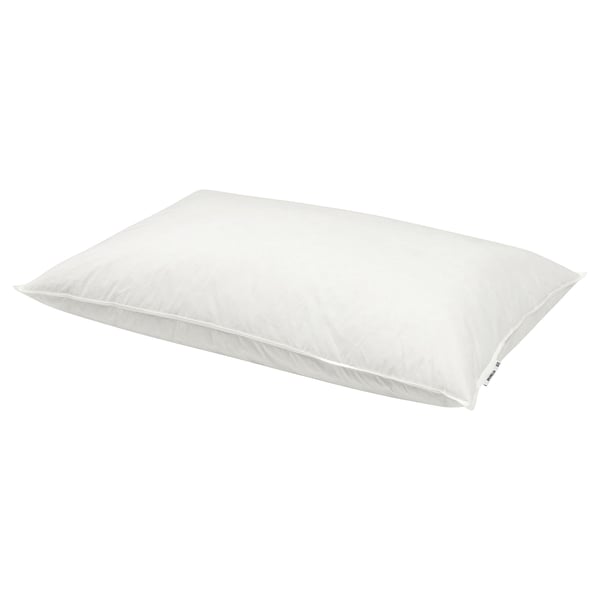 AXLOBELIA pillow: white, rectangular, soft cotton. Filled with feathers, for side or back sleepers.