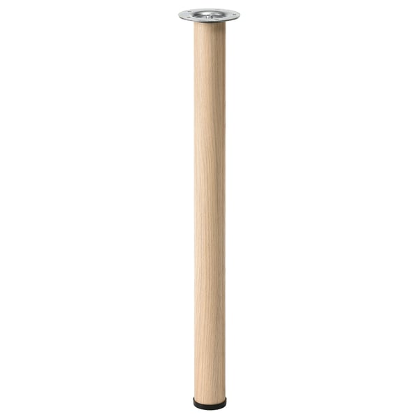 BÅREKULLA: light wood leg for diy desk. Steel top mount, rubber foot. Cylindrical, sleek design.