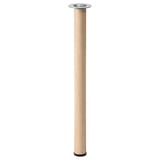 BÅREKULLA: light wood leg for diy desk. Steel top mount, rubber foot. Cylindrical, sleek design.