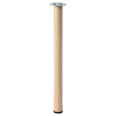 BÅREKULLA: light wood leg for diy desk. Steel top mount, rubber foot. Cylindrical, sleek design.