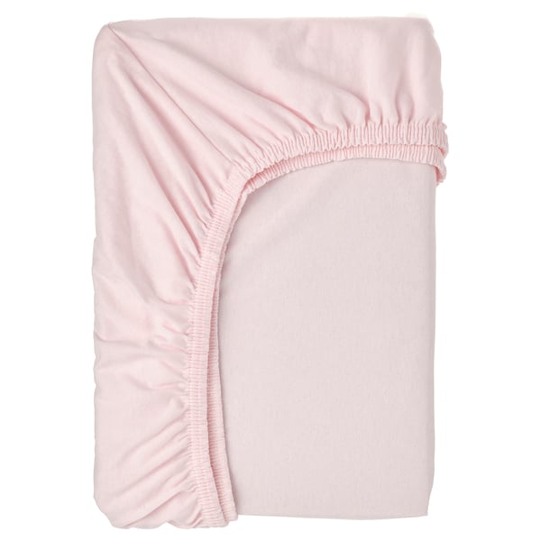 Pink recycled cotton fitted sheet for mattress.