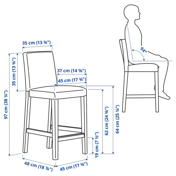 BERGMUND Bar stool with backrest, counter height black/Gunnared medium grey, 62 cm