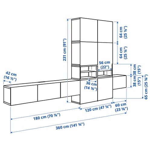 Illustration with measurements for the product: BESTÅ.