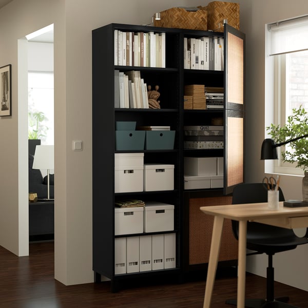 Modern home office with BESTÅ storage unit and desk.