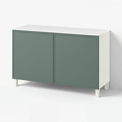 BESTÅ Storage combination with doors, white/Krukmakare dark grey-green, 120x42x75 cm