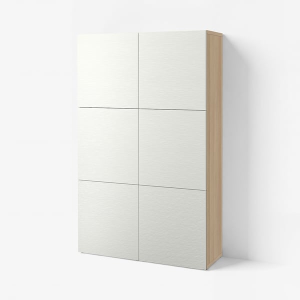 BESTÅ Storage combination with doors, white stained oak effect/Laxviken white, 120x42x193 cm
