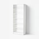 White BILLY bookshelf, five vacant shelves, rectangular shape, simple modern design, particleboard material.