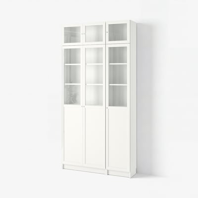 BILLY / OXBERG Bookcase, white/glass, 120x30x237 cm