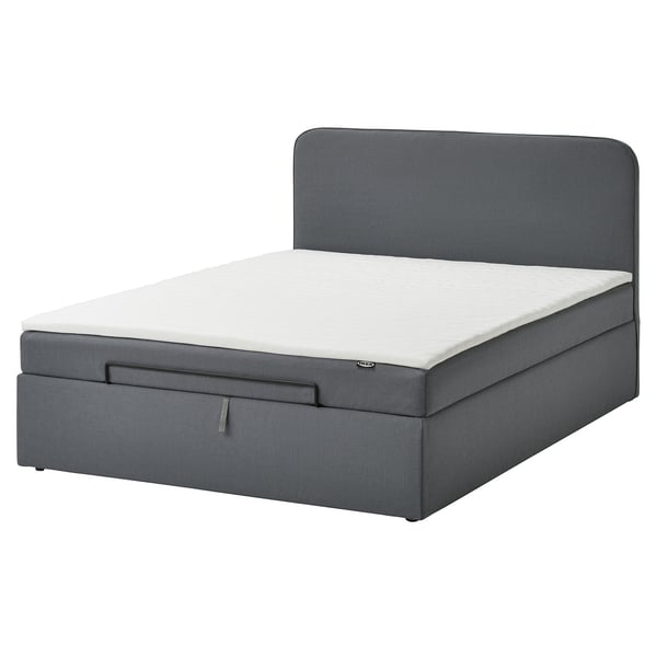 BLÅFJÄLLET divan bed: grey, textured fabric, rectangular, upholstered design, hidden storage.