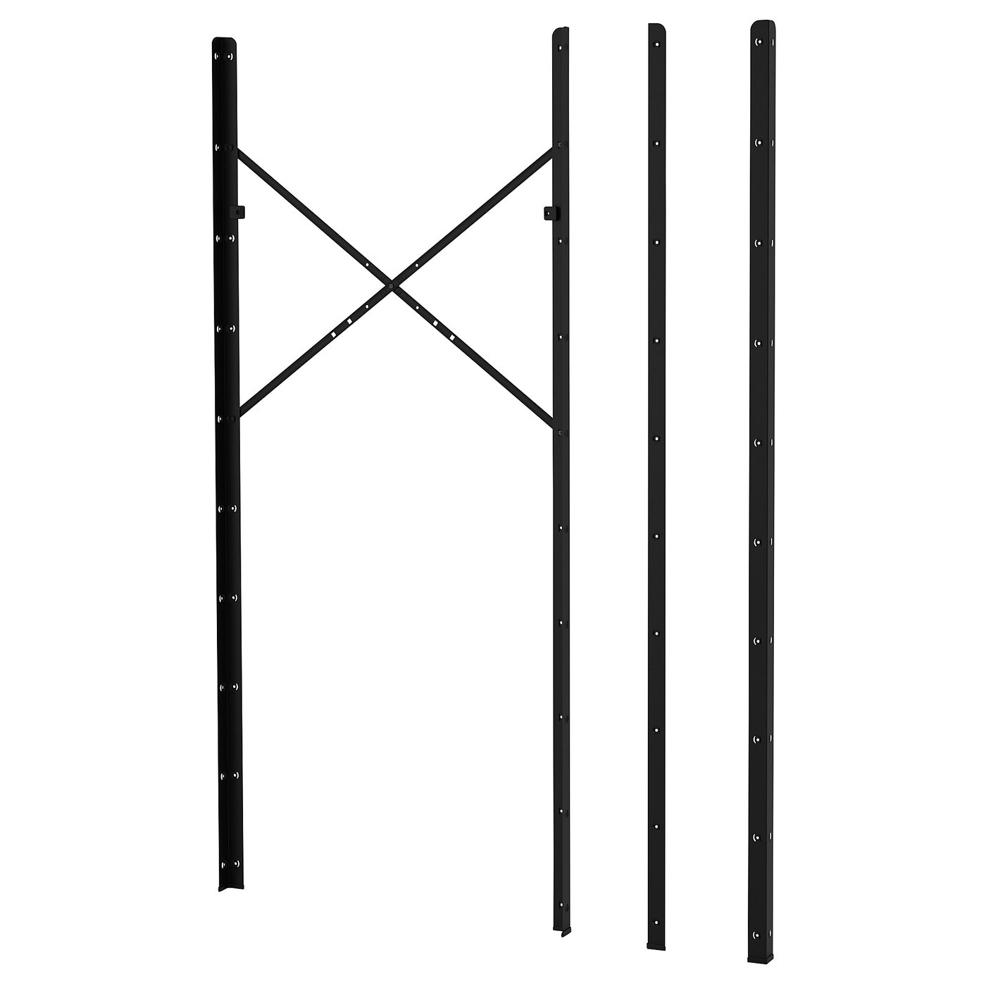 BROR black metal storage posts - 3 vertical heavy-duty posts with shelf holes.