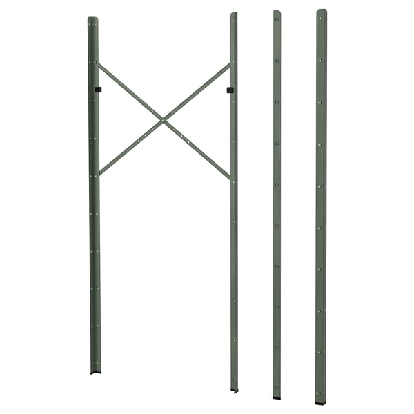 A green BROR storage kit with 3 galvanised steel posts, epoxy/polyester coating, for heavy-duty storage.