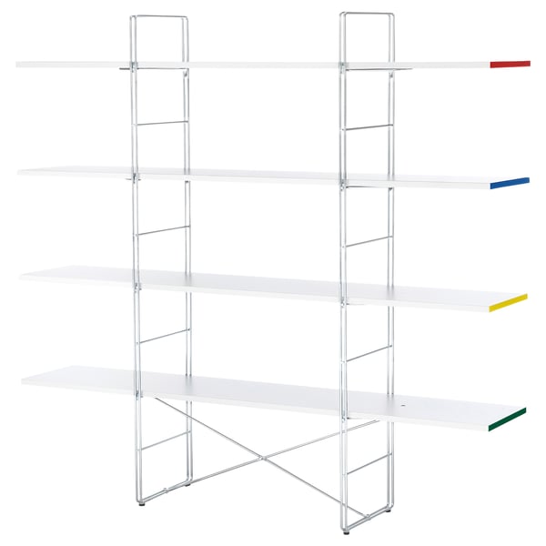 A BYAKORRE white shelf unit with a metal frame and shelves, part of the nytillverkad collection.