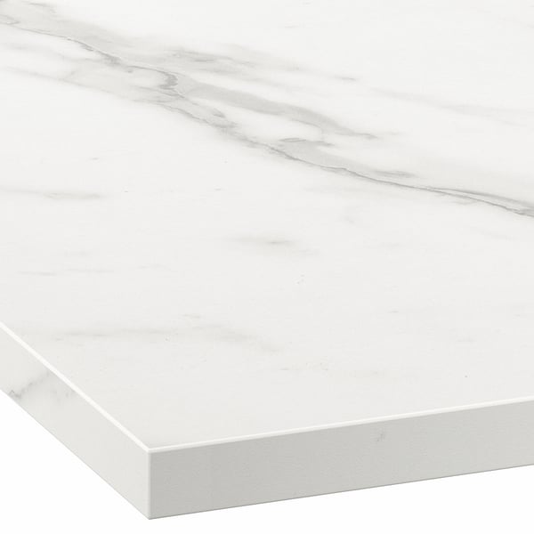 Sleek white countertop with smooth, polished surface. Clean edges and seamless design.