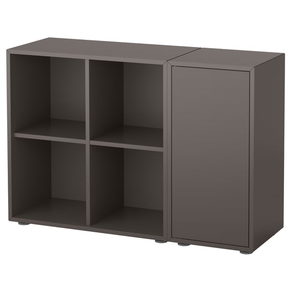 A grey EKET storage unit with open and closed compartments for versatile storage.