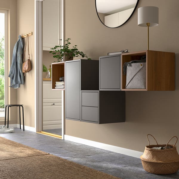 EKET storage units with books, clothes & mirror